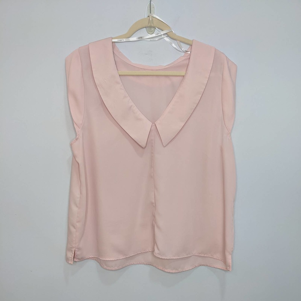 Eloquii Blouse Womens 18 Plus Size Sleeveless Collared V Neck Light Pink